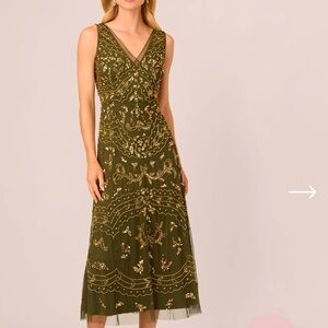 Hand-Beaded Ankle-Length Dress In Olive size 8